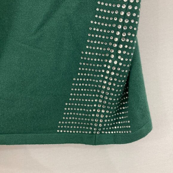 New Liv Milano Large V Neck Green Embellished Long Sleeve Knit Light Sweater - Picture 7 of 10